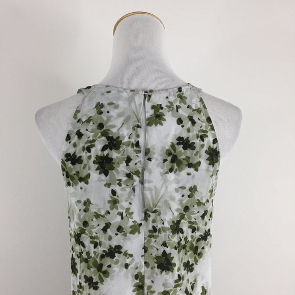 THEORY Gray Green Floral Print KALSTINN Calla 100% Silk High Neck Top - Picture 9 of 10